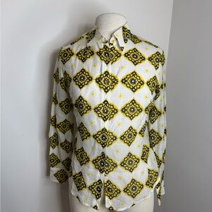 Craig Taylor Geometric Patterned Button Down Shirt - White and Yellow
